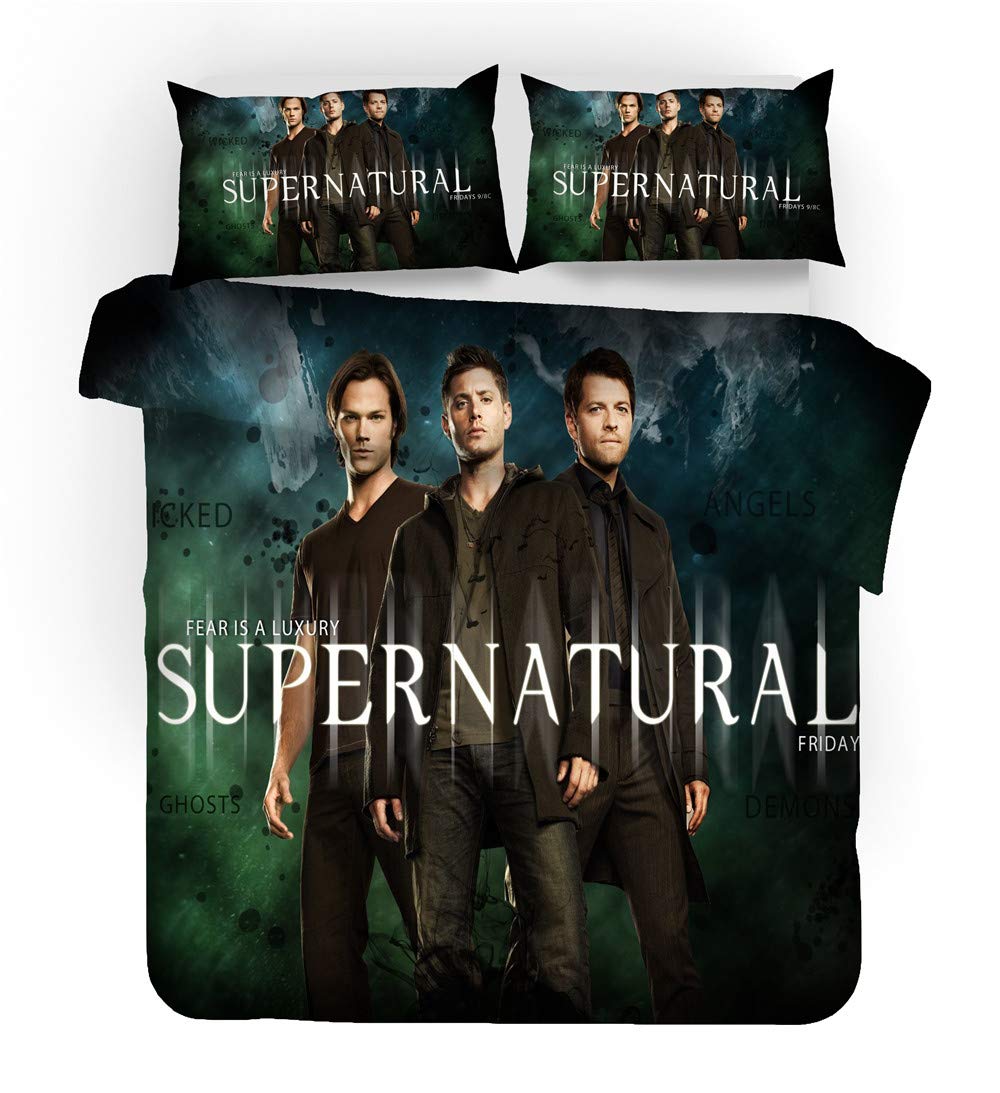 NICHIYO Supernatural Season Bed Linen Set, Duvet Cover and Pillowcase, Microfibre, 3D Digital Print Three-Piece Bedding (Duvet Cover + Pillowcases) (5, Single 135 x 200 cm)