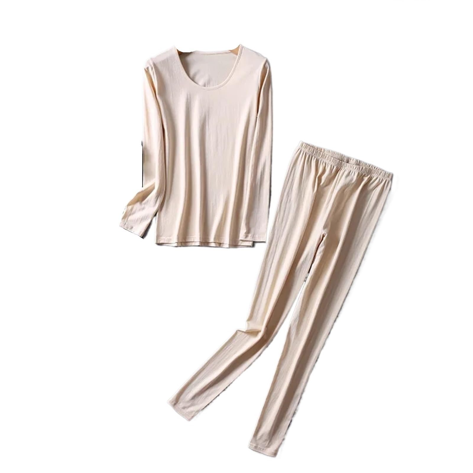 Set Termici per Donna Set Intimo Termico da Donna Caldo 80% Seta Naturale 20% Cotone Set Termico da Donna Lungo ML XL XXL Intimo Termico Donna Traspirante Set(Beige,XL)