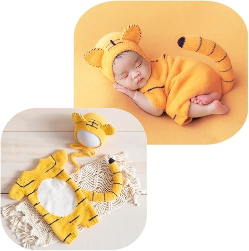 Accesorios de fotografía para recién nacidos trajes de sombrero de tigre para niña mameluco de cola para niño recién nacido traje de sesión de fotos