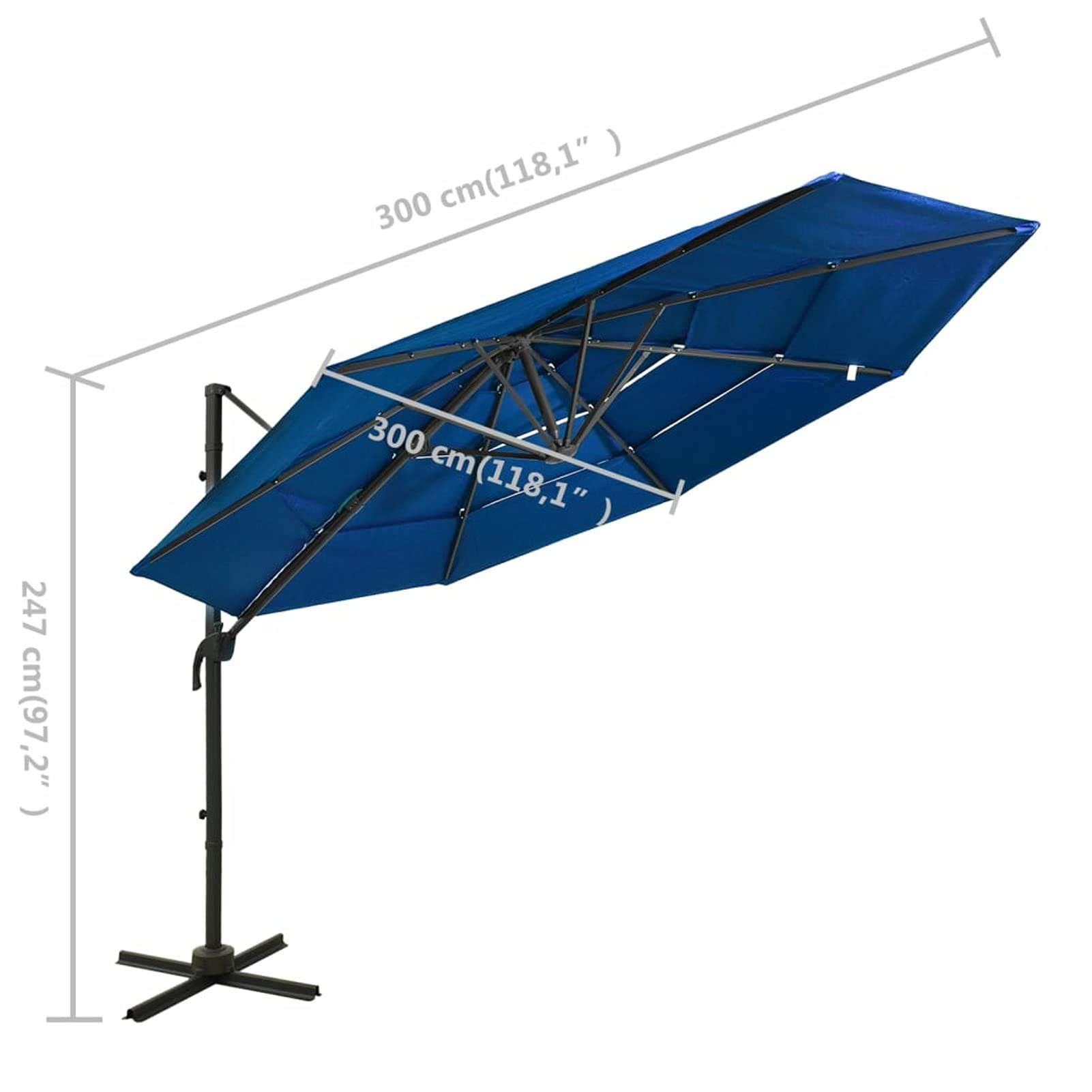 Parasol przeciwsłoneczny z aluminiowym masztem, 4-warstwowy, lazurowy, 3 x 3 m, parasol przeciwsłoneczny, na balkon, do walizki