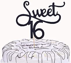 YUINYO Handmade Sweet 16 Cake Topper, Happy 16th Birthday Party Decoration Supplies Sweet Sixteen Cake Toppers(Black) - coolthings.us