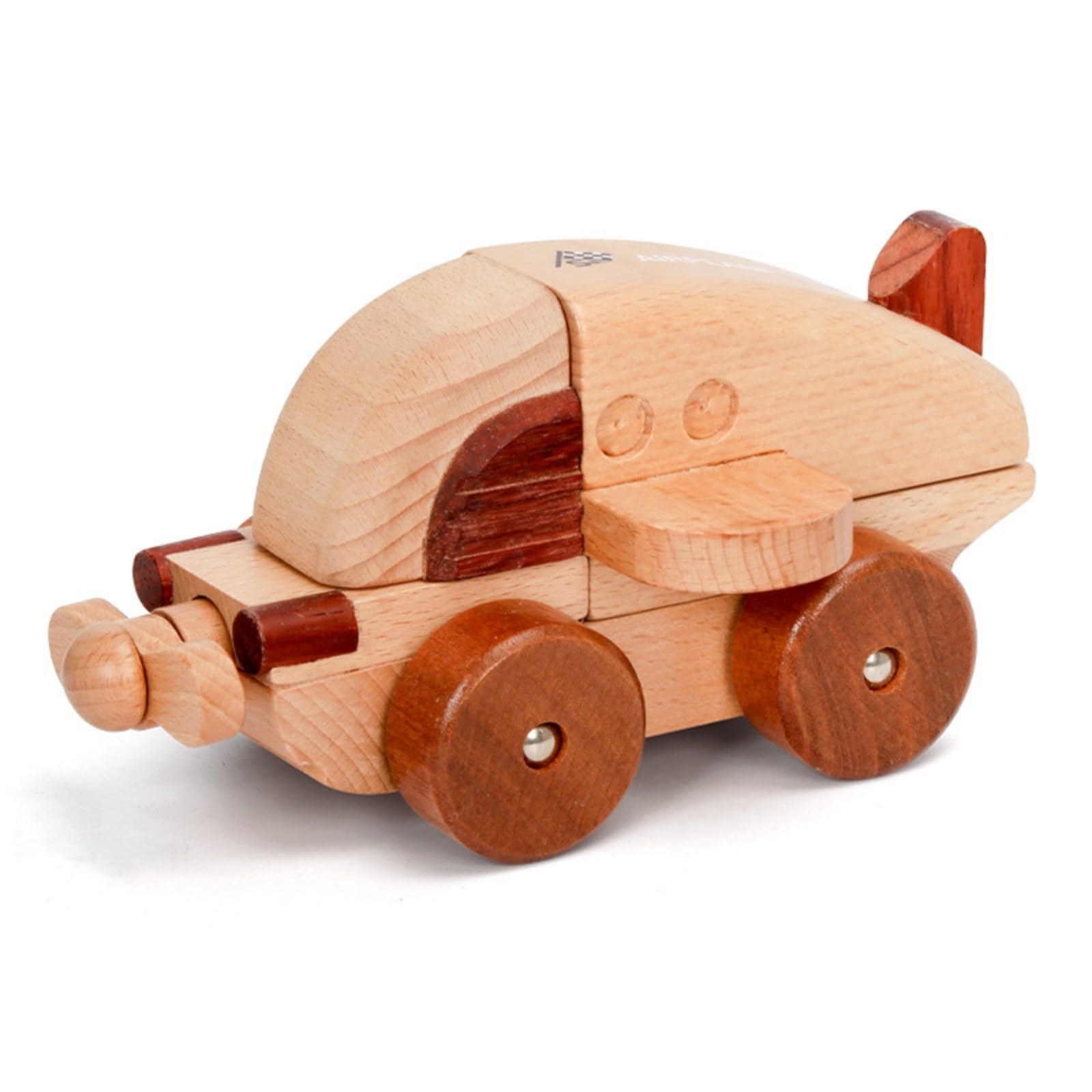 Blocchi Assemblaggio Bambini Auto Giocattolo Veicolo Legno Magnetico Ruote Resistenti Presa Comoda Forme Arrotondate, Stile Aereo in Legno Massello S-27G