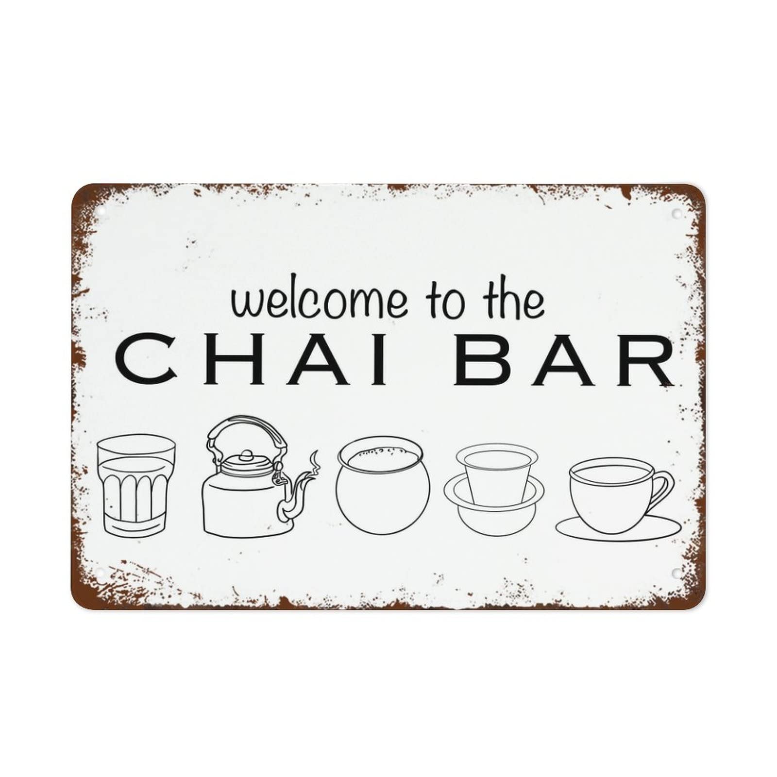 Welcome to Chai Bar Type Art Print Chai Poster Print Chai Wall Decor Kitchen Wall Decor Kitchen Prints Indian Chai Shop Sign Retro Metal Sign Vintage Tin Sign for Plaque Poster Cafe 8x5.5 Inch