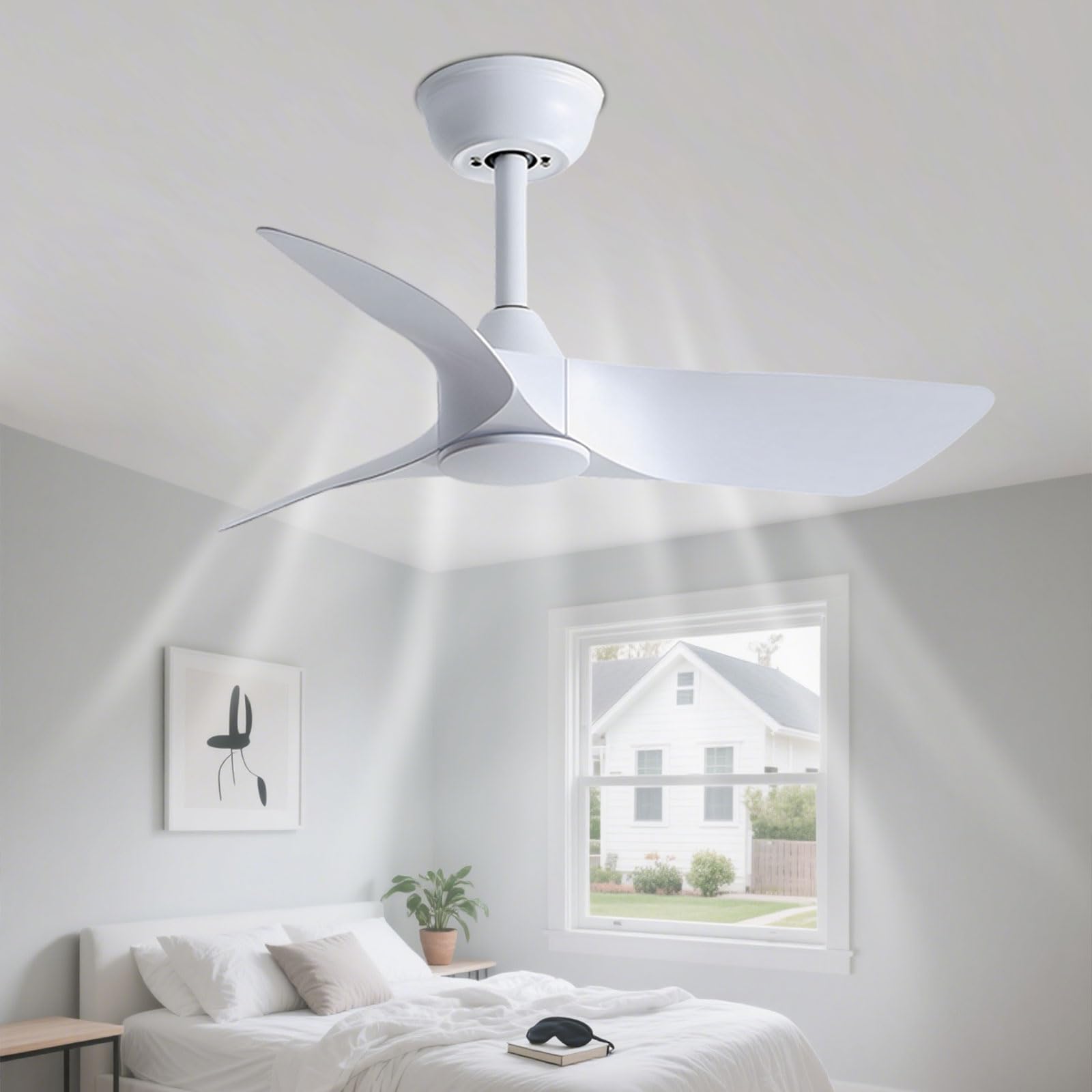 Ibalody E 30 Inch Whit Small Ceiling Fan No Light With Remot 6 Speeds