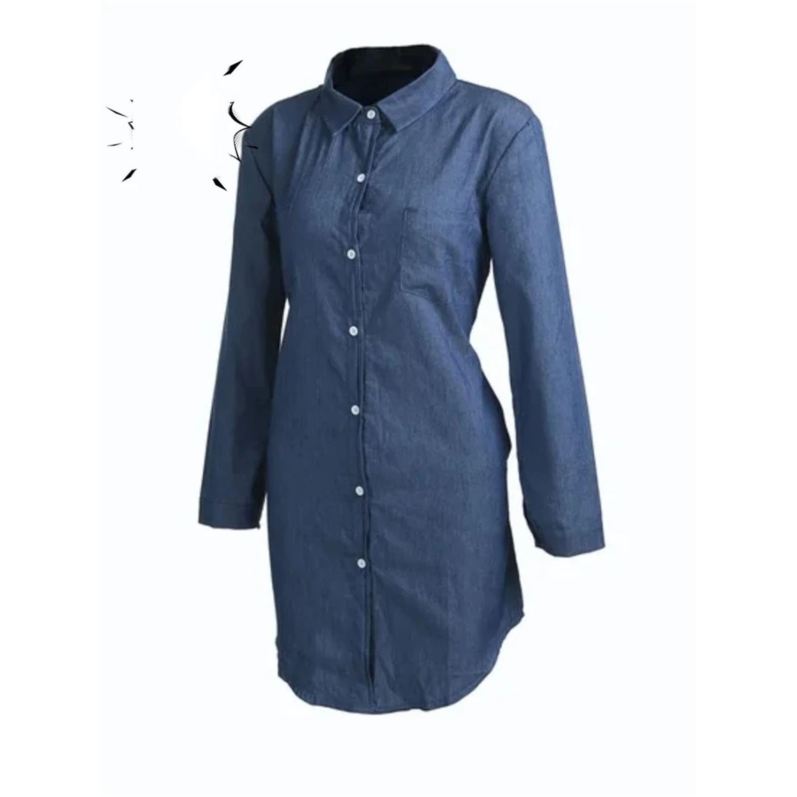 Camisa de mezclilla con solapa para mujer, media manga, botonadura simple, camisa delgada a la moda