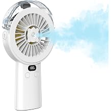BQSS Misting Fan Portable, Handheld & Desktop Rechargeable Misting Fan with LED Display, 5 Speed Adjustable, 2 Spray Modes, Multi-purpose Portable Misting Neck Fan for Travel Home Office Outdoor White