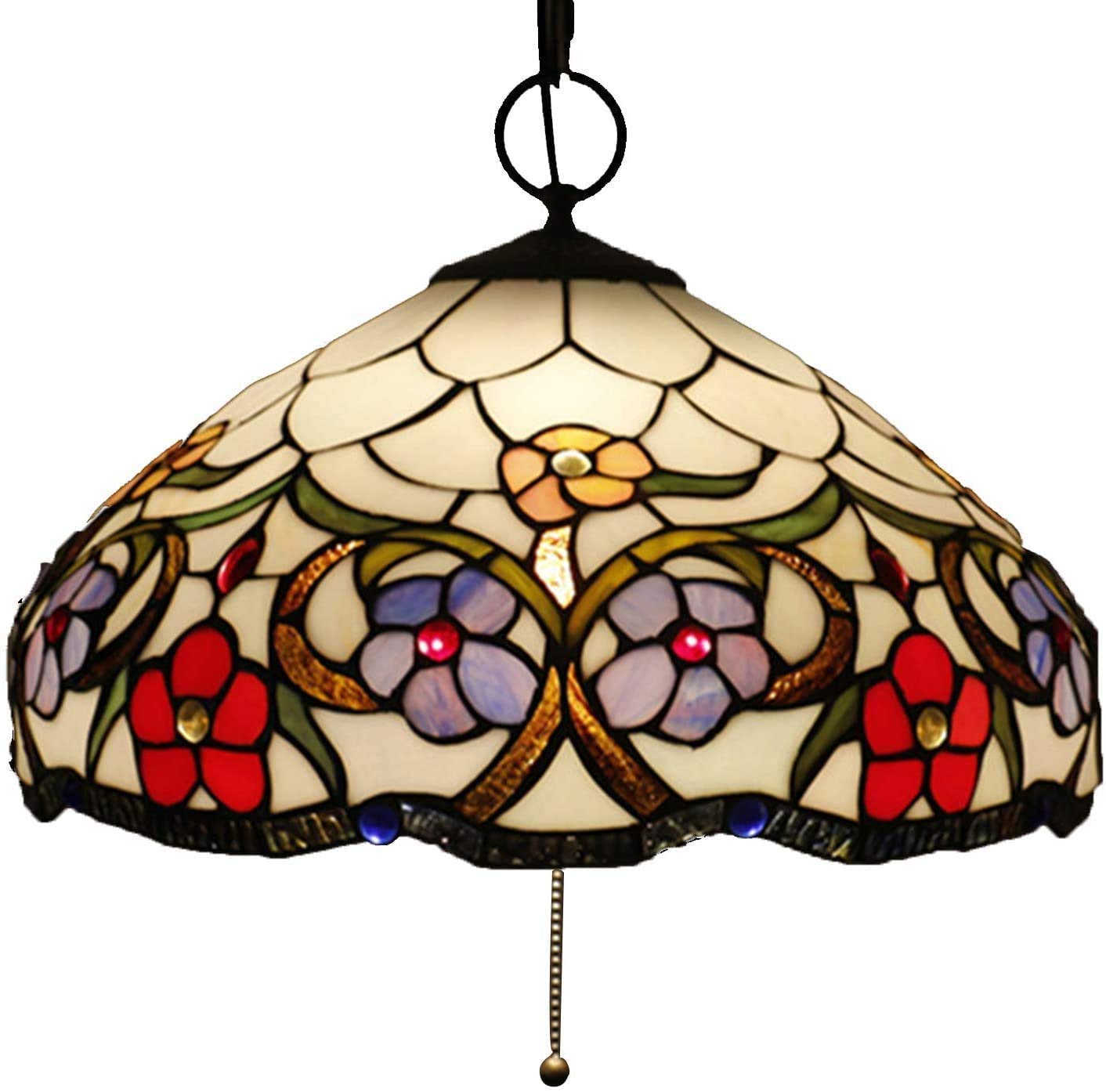 HPTHLY Tiffany Style Pendant Lighting Retro Farmhouse In Chandelier Fixtures, Creative Stained Glass Chandelier With Iron Lamp,A