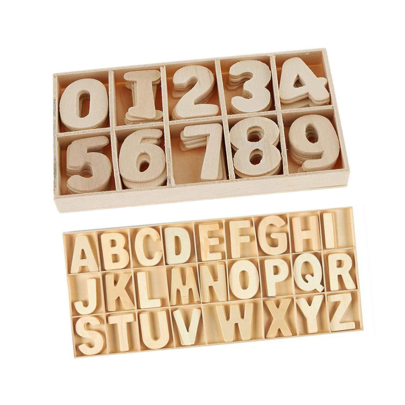 VILLCASE 2sets Lettere e Numeri Legno Non Verniciato Strumenti Educativi Per Insegnamento Alfabeto e Dei Numeri Per Decorazioni Di Matrimonio e Fai Te