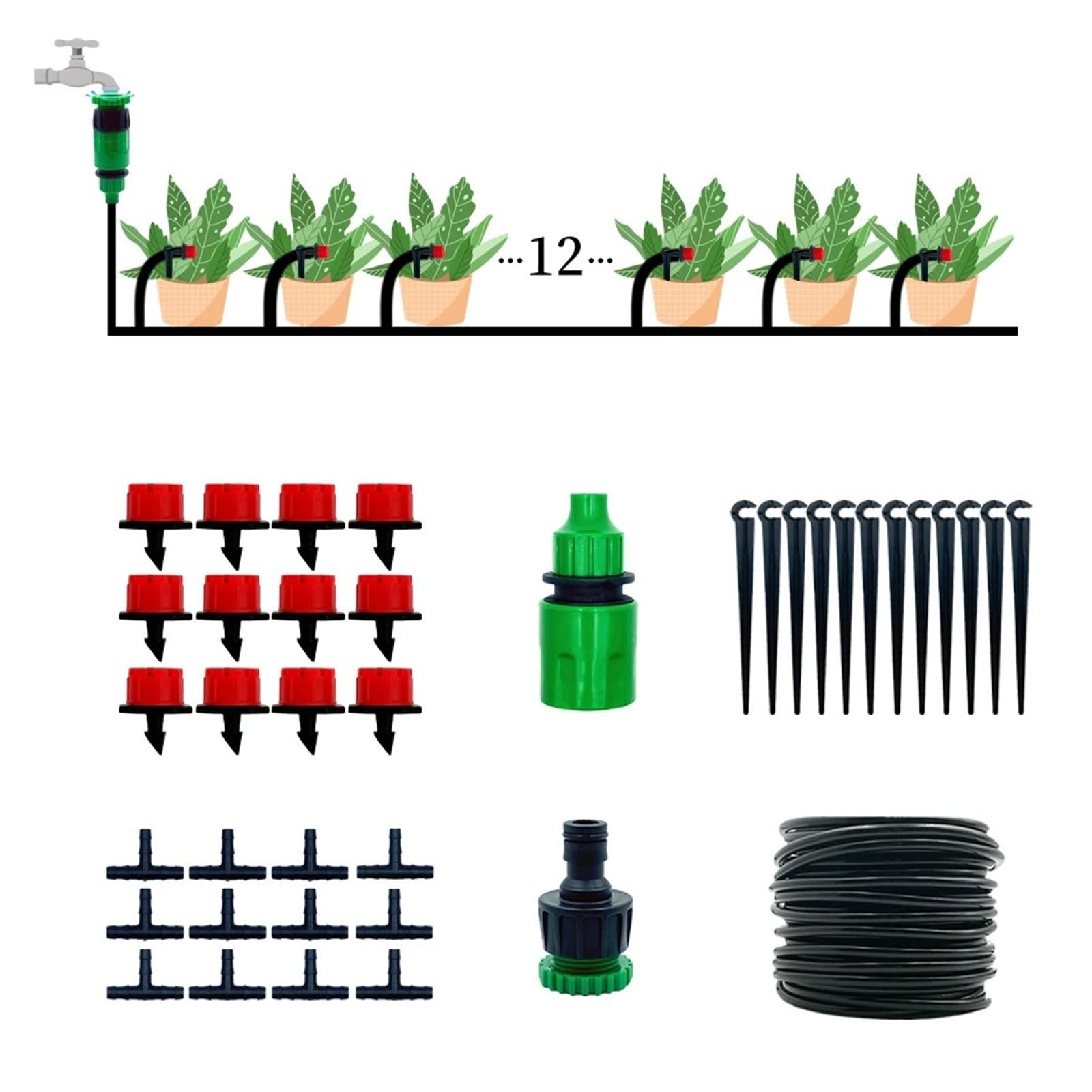 Sistema di irrigazione a goccia fai da te for serra 10M-30M Kit di irrigazione a goccia for tubo da giardino con irrigazione automatica con gocciolatori regolabili(10M)