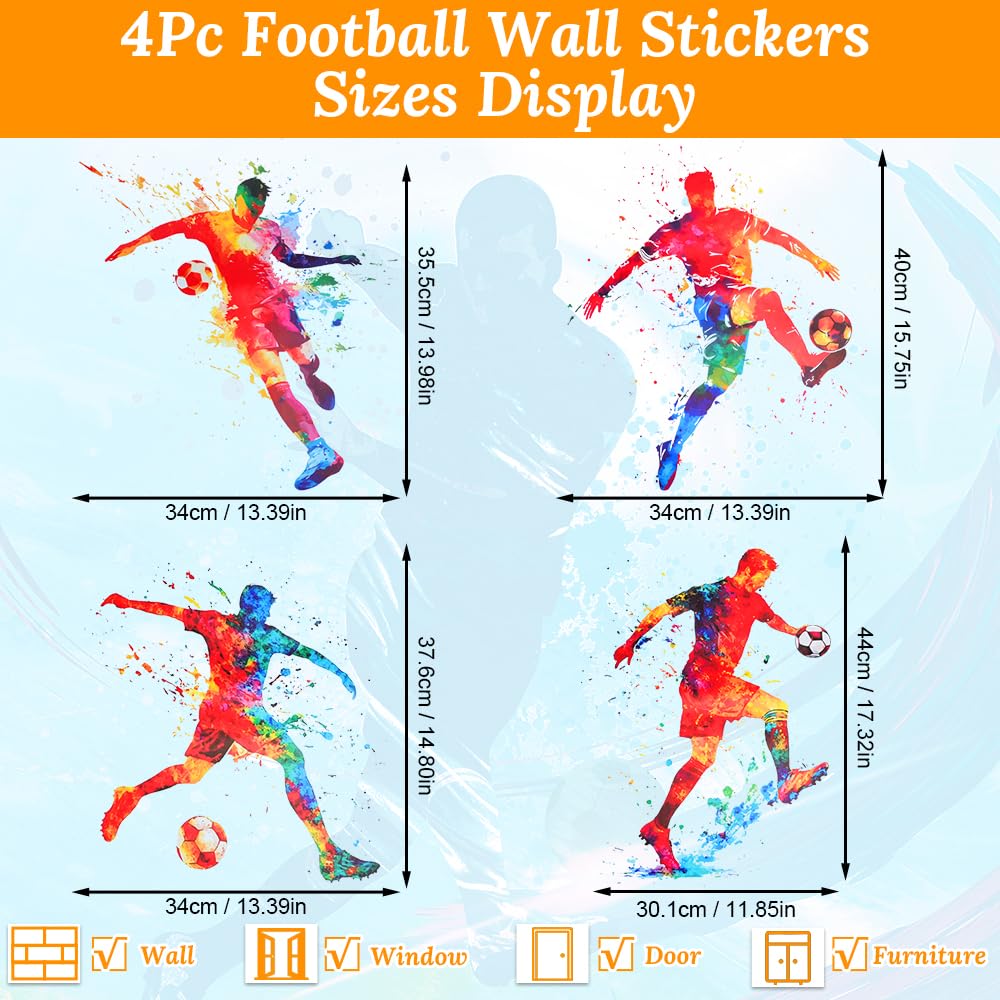 Confezione da 5 adesivi da parete a forma di giocatore di calcio, per la decorazione della camera da letto, decorazione da parete per cameretta dei bambini