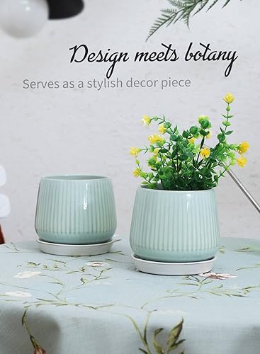 Miniatura 14 de TAMAYKIM 4.25 + 5.5 + 7 Inch Ceramic Plant Pots with Drainage Holes and Saucers, Small to Large Planter Sets for Plants, Succulent, Cactus and Green