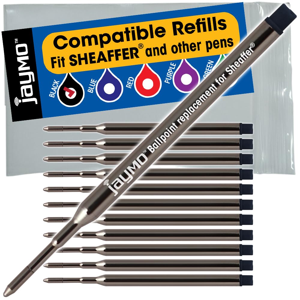 Jaymo Replacement for Sheaffer K 99335 - Measures 3.75 in / 95 mm Long - Ballpoint Pen Refill - 12 Black