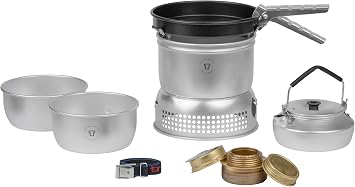 Trangia - 27-4 Ultralight Camping Cookset | Includes Alcohol Stove, 2 Pots, Kettle, Non-Stick Frypan, Upper & Lower Windshield, Pot Gripper, Strap