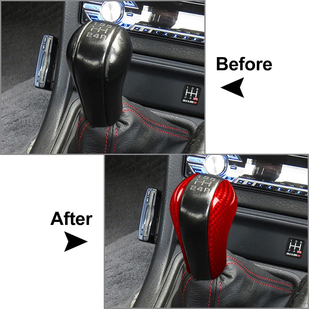 2 Stück Auto Carbon Fiber Konsole Schaltknauf Abdeckung Für GTR R32 R33 R34, schwarz
