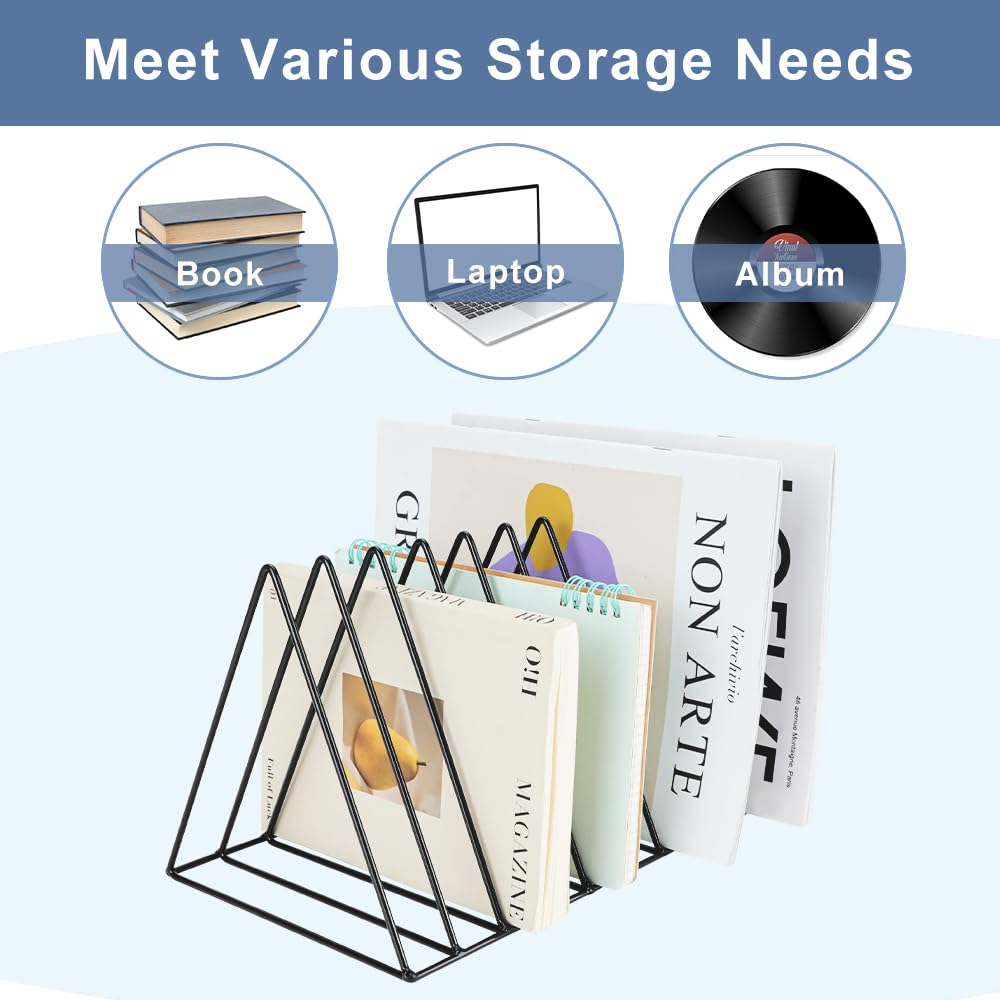 4 pezzi porta documenti triangolari, porta riviste a 9 scomparti, supporto metallico per dischi in vinile, organizer da scrivania per documenti e riviste per ufficio e casa, porta lettere e libri
