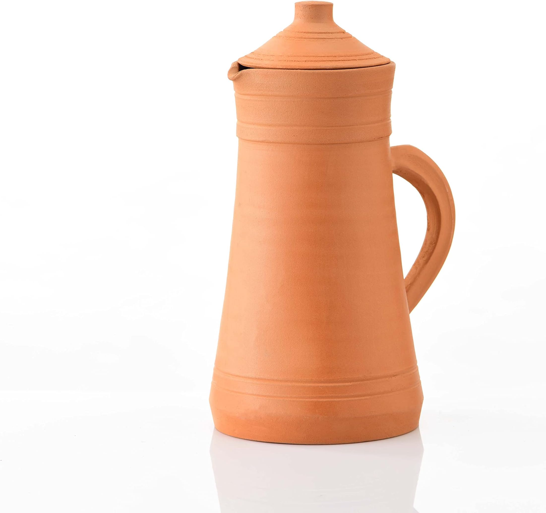 flux Clay Jug Pot For Drinking Water Terracotta Mitti Ka Jug With Lid Natural Earthen Clay Jug For Storing And Serving Water (White Clay Finish, 2 liter)