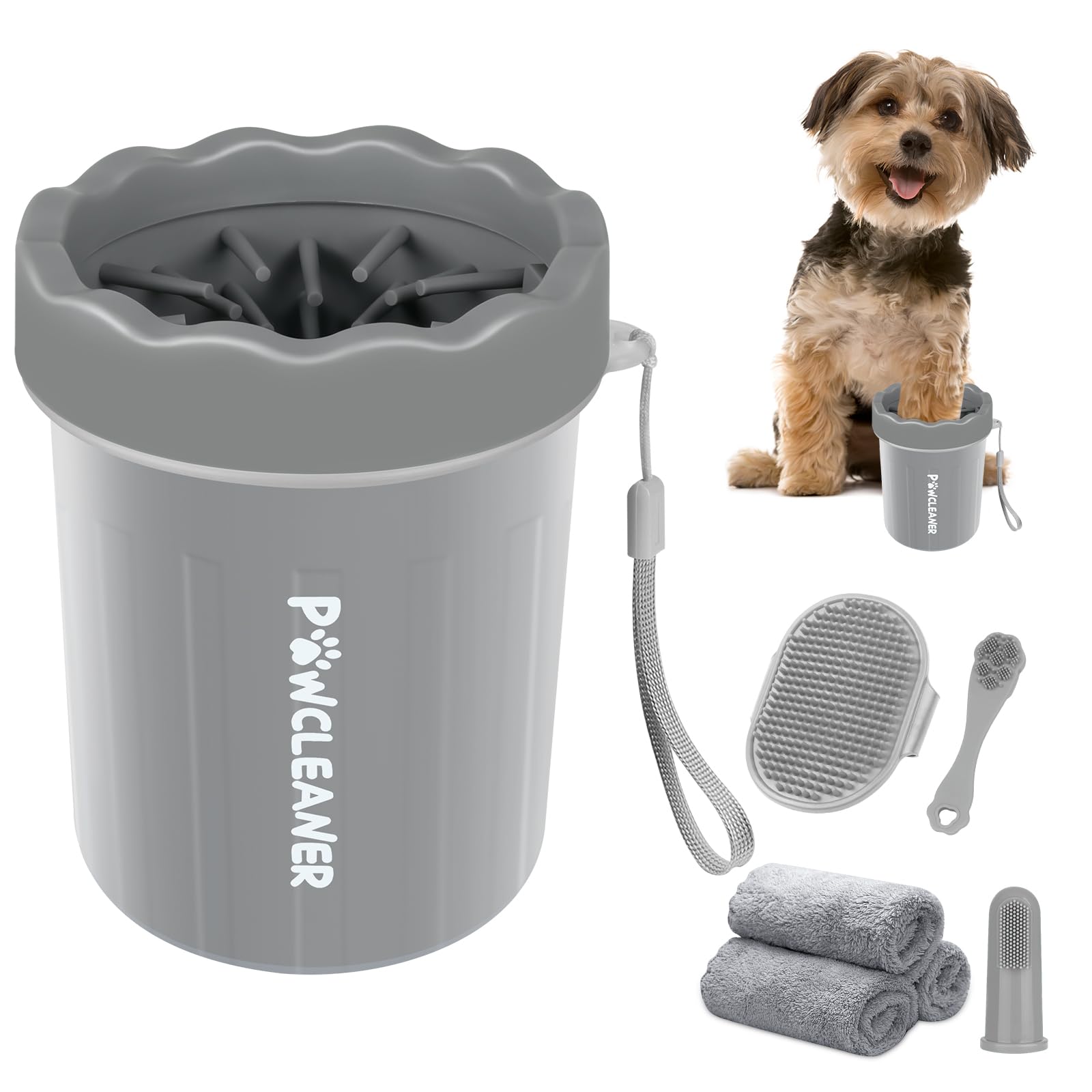 Professional 7 in 1 Dog Paw Cleaner for Dogs & Cats - Includes 1 Portable Paw Washer, 1 Bath Brush, 2 Dog Toothbrushes and 3 Absorbent Towels Note: