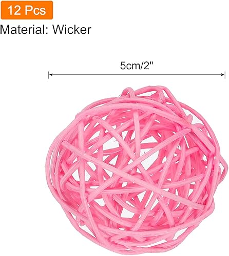 Miniatura 2 de MECCANIXITY 12 bolas decorativas de mimbre de ratán de 2 pulgadas para rellenos de jarrones, bodas, jardines, fiestas de pasillo, color rosa