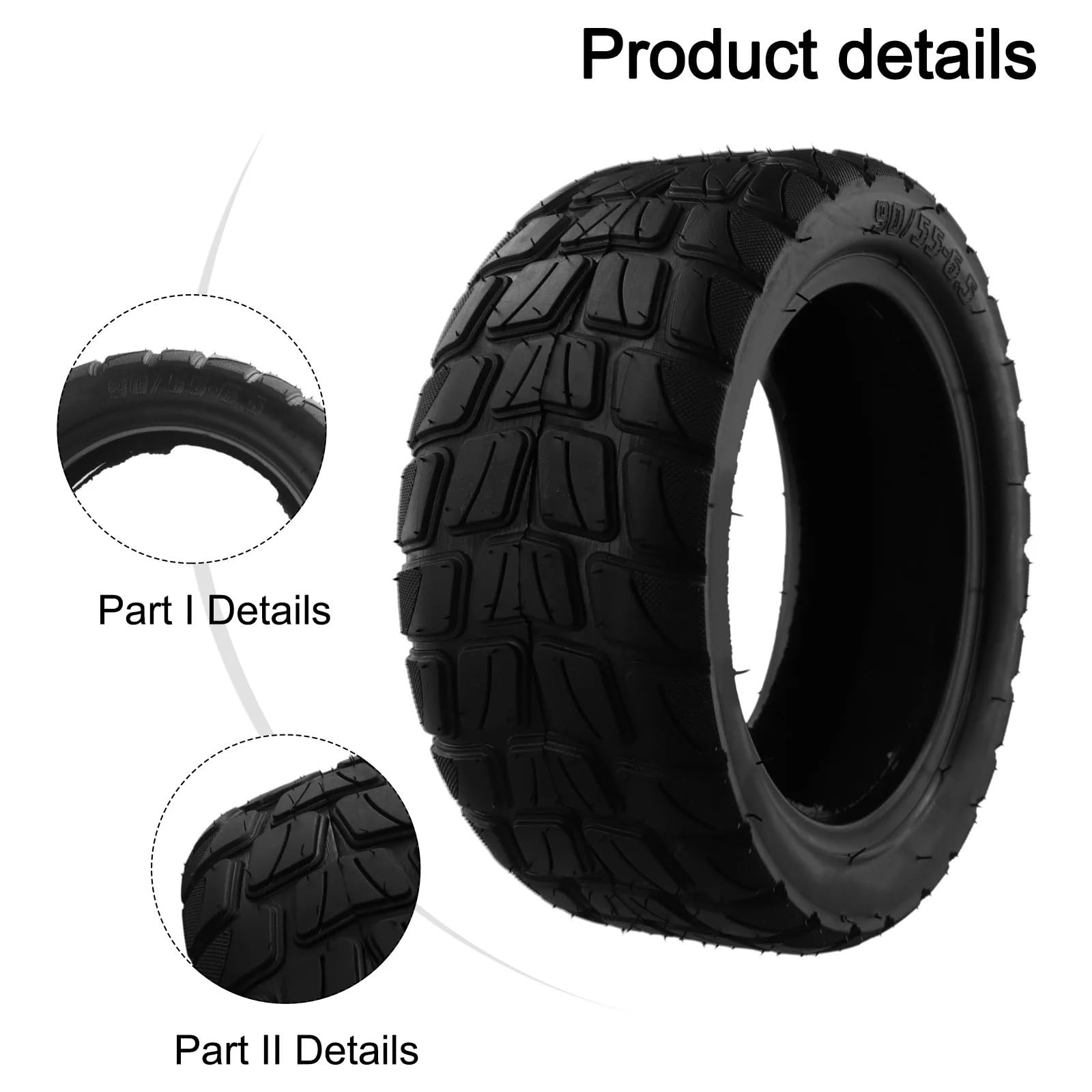 Pneu Anti-Crevaison Trottinette Pneu sans chambre à air for scooter électrique 10 pouces 90/55-6,5, caoutchouc élargissant, résistant l'usure, pneus tout-terrain sous vide, pièces de rechange