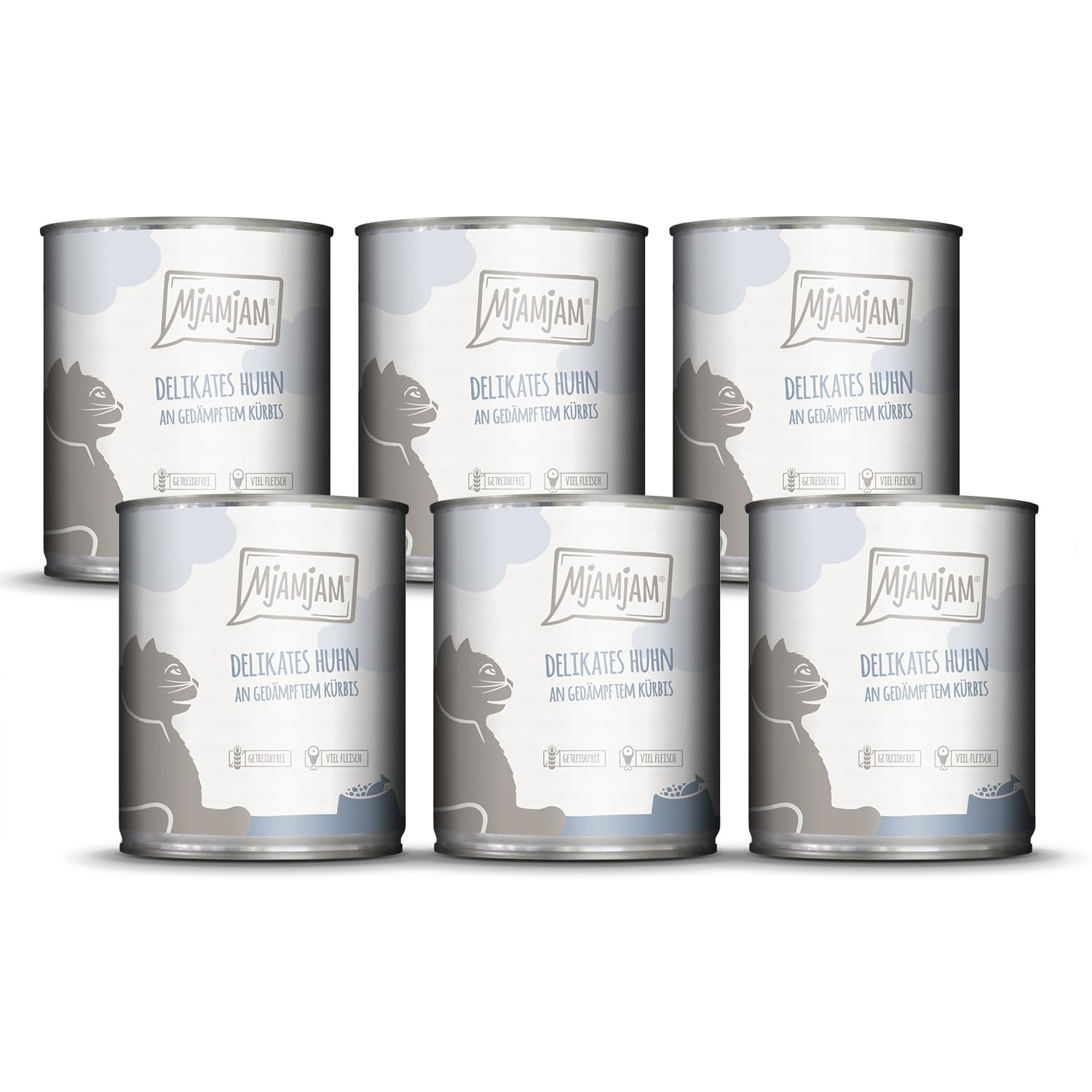 MjAMjAM - Premium wet food for cats - delicious chicken on steamed squash, pack of 6 (6 x 800 g), grain-free with extra meat