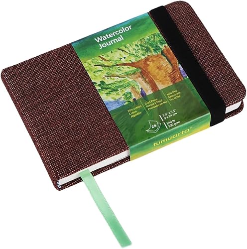 tumuarta Diario de acuarela, 3.5 x 5.5 pulgadas, 140 libras, 300 GSM, papel de algodón, prensa en frío, 24 hojas, 48 páginas, libros de bocetos de