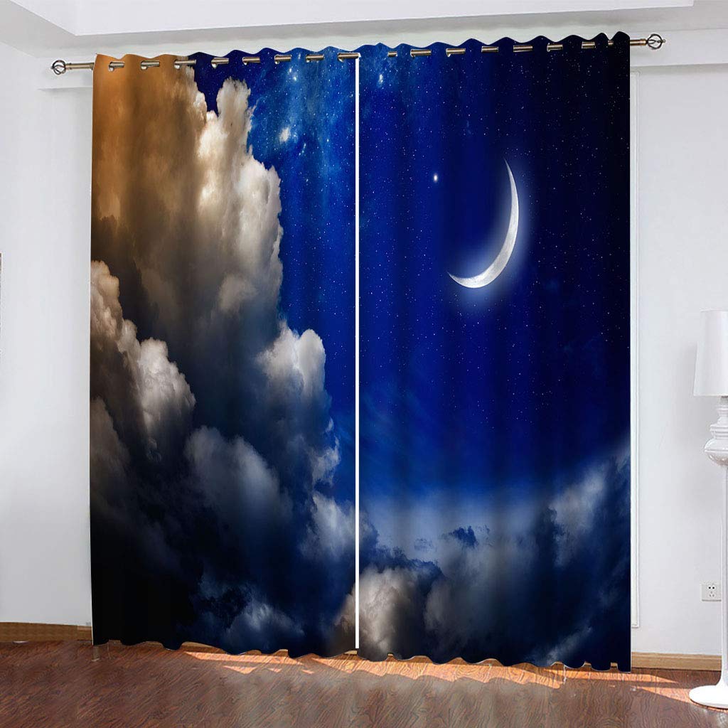 Cortinas Infantiles Habitacion Opacas Impresión Digital 3D Mar Azul Profundo De Nubes Cortinas Dormitorio Ventana Termicas Aislantes Frio Y Calor con Ojales 2 Piezas 234X230Cm