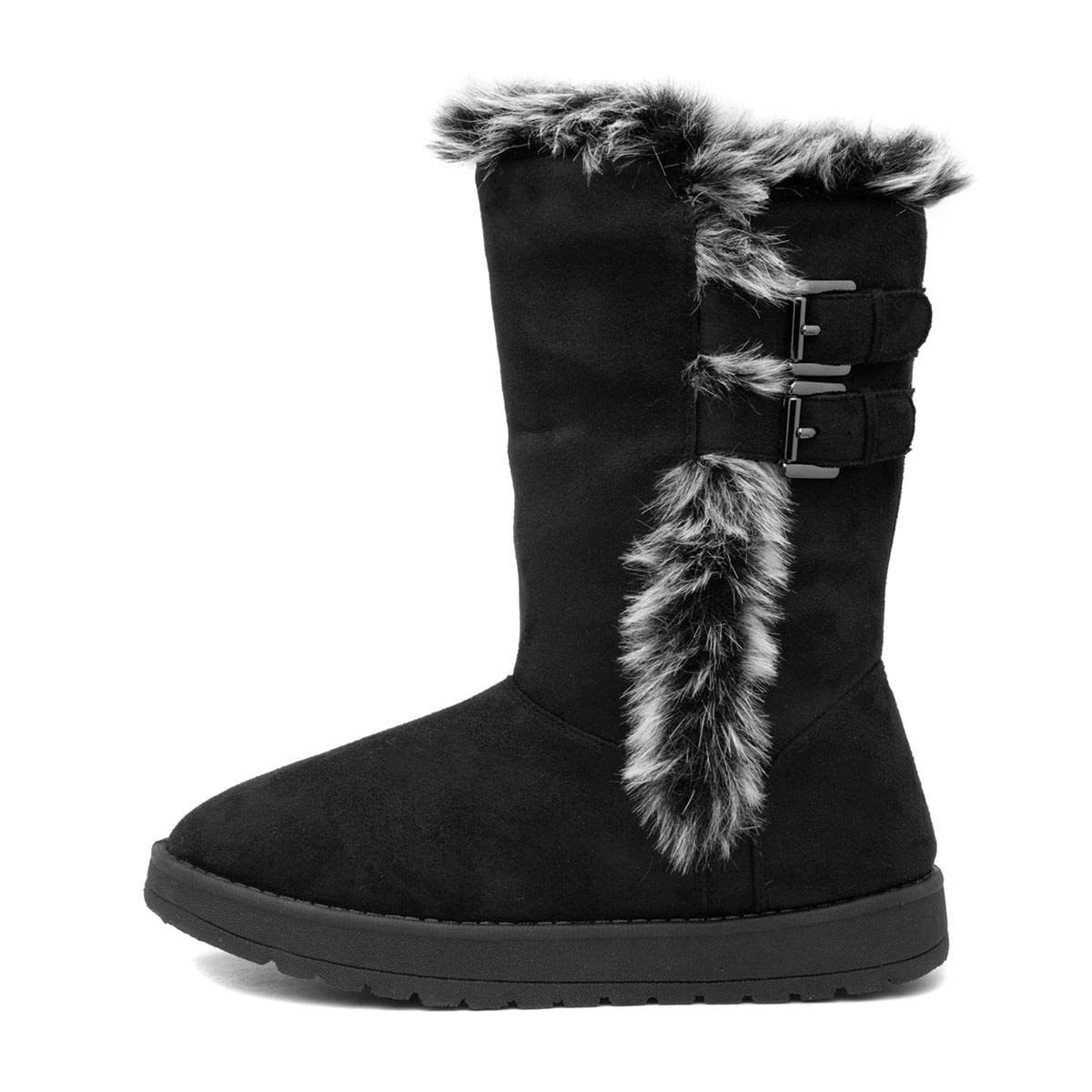 LilleyWomens Black Faux Fur Trim Calf Boot