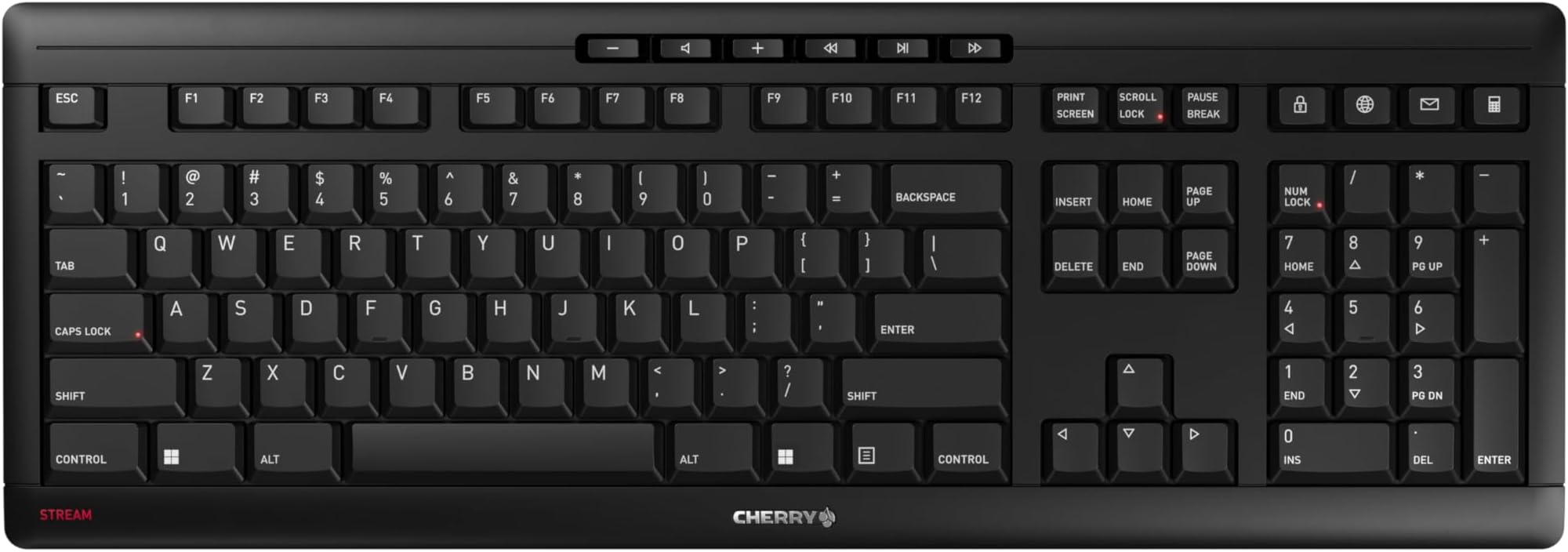 Stream Keyboard Wireless, Cordless Keyboard, 2,4 GHz Connection, Whisper Quiet Keys, Slim Design, Battery-Powered, SX Scissor Switches, QWERTY, Black