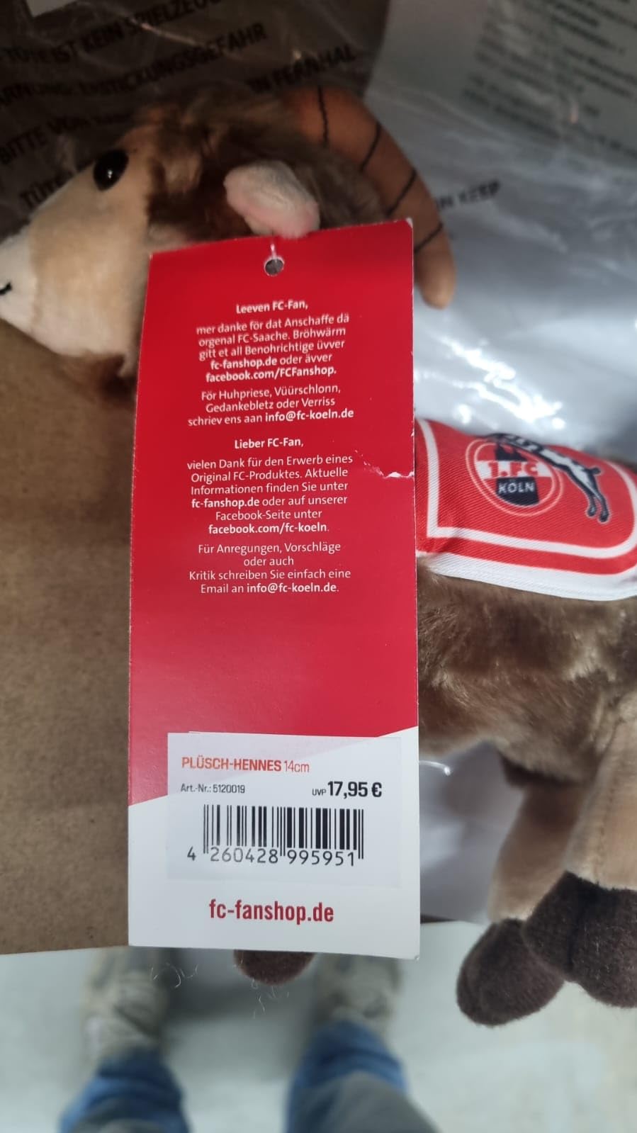 MASKOTTCHEN PLÜSCH HENNES 17 cm 1. FC KÖLN