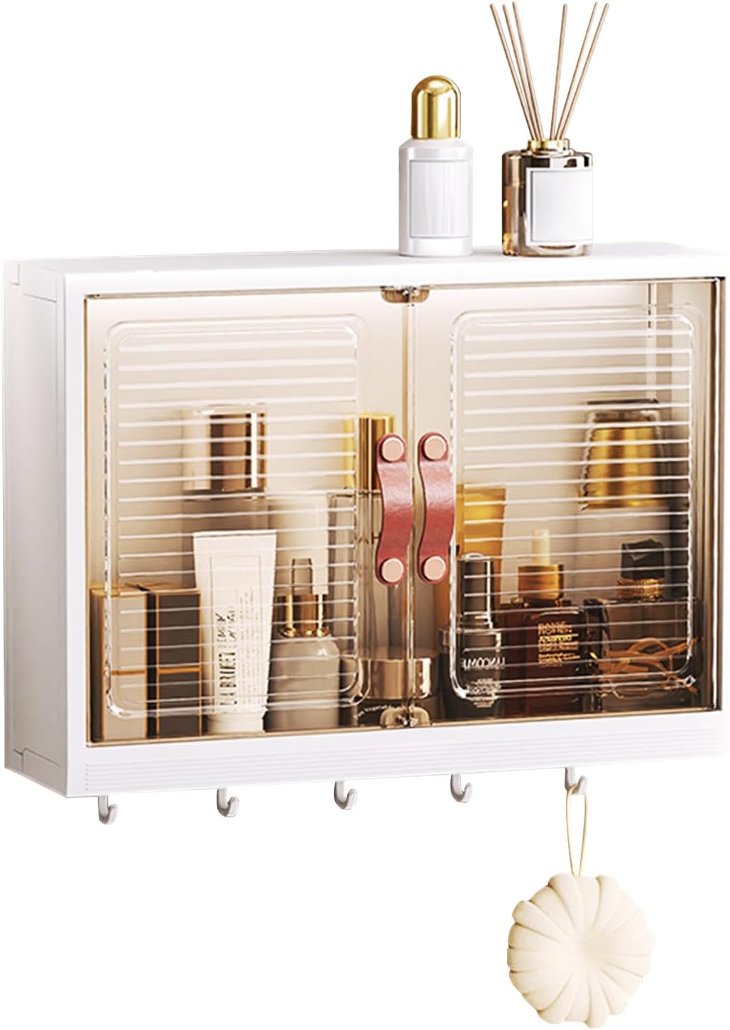 DASITON Wall Mounted Large Capacity Makeup Organizer,Dustproof Cosmetic Organizer,Bathroom Organizers and Storage,Skincare Organizers for Vanity,Bedroom(White 02