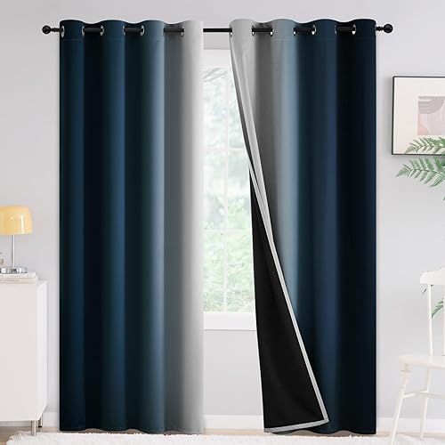 Miniatura 49 de Yakamok - Cortinas opacas 100% de 84 pulgadas de largo, cortinas azules para oscurecer la habitación, cortinas ombré para dormitorio, con ojales,
