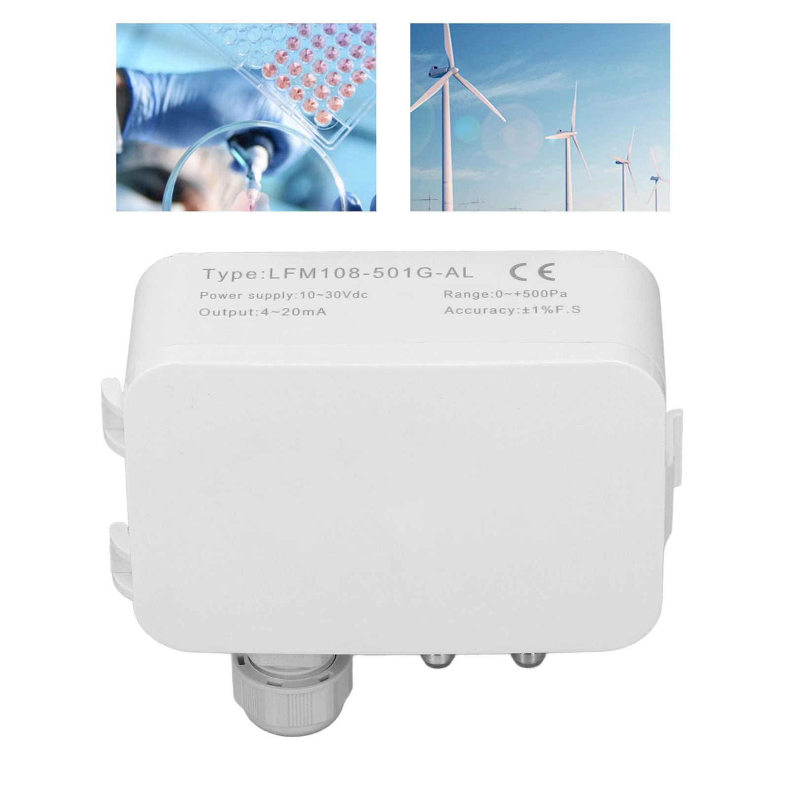 Sensor micro de presión diferencial Rango 0-500Pa Carcasa ABS para sistemas HVAC Control de ventilador Monitoreo de sala limpia Blanco