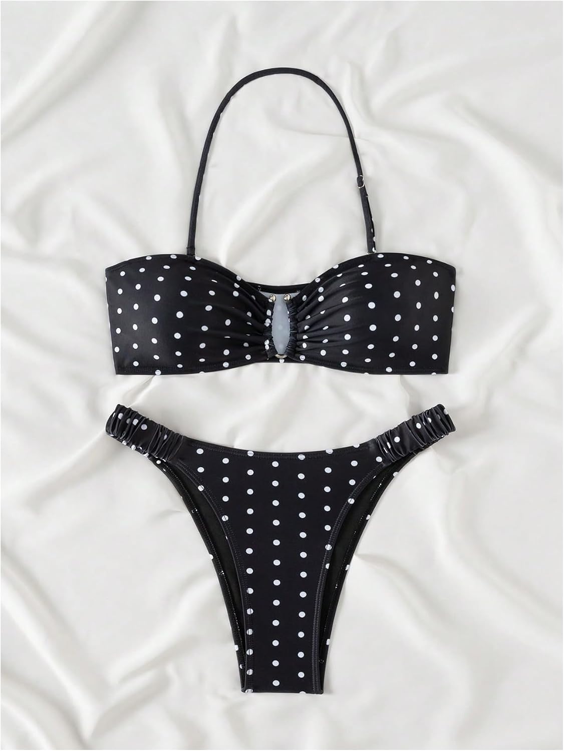 GORGLITTER Women's Polka Dots Bikini Sets Strapless High Cut Thong Bandeau Cheeky 2026 Beach Swimsuits Bathing Suit