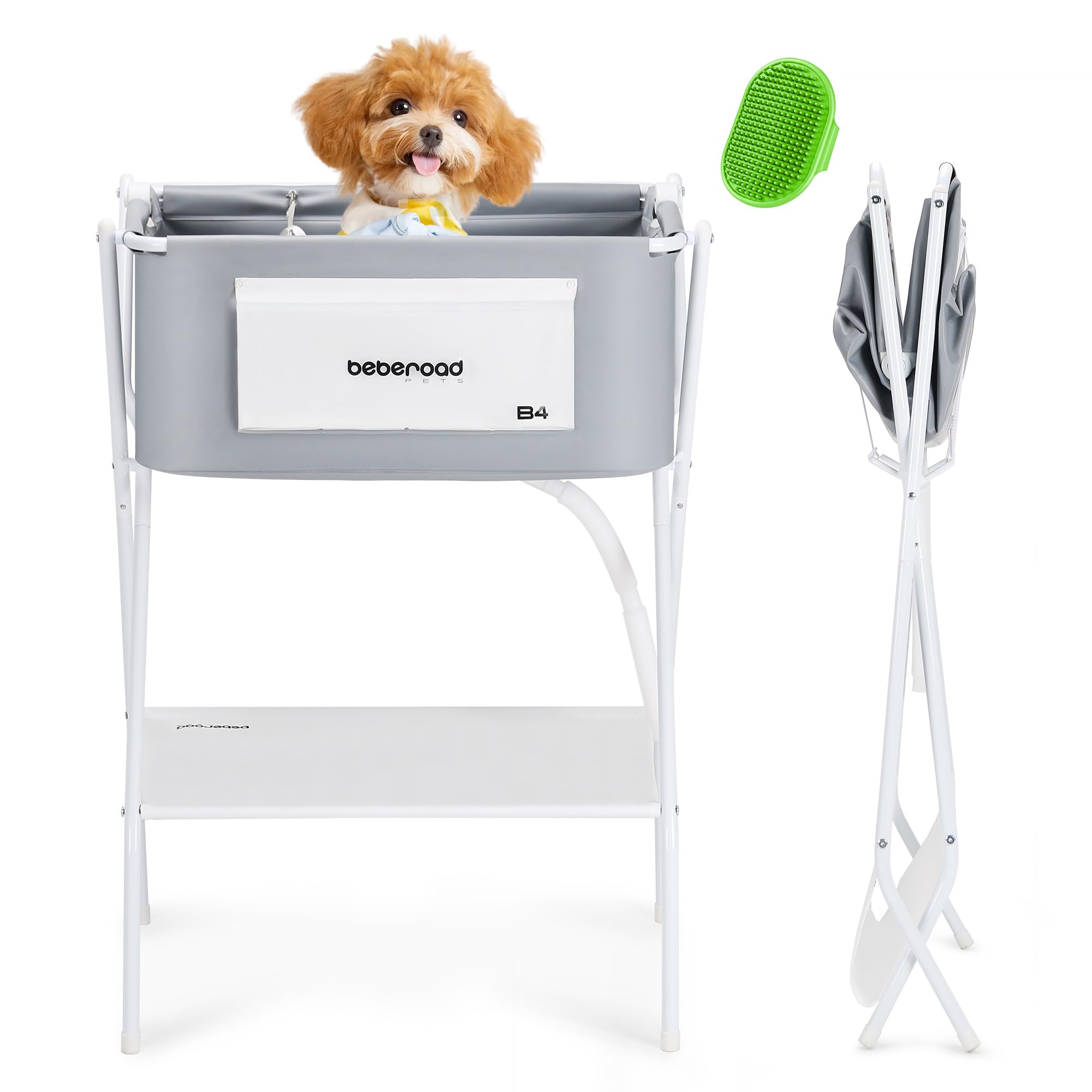 B4 Elevated Collapsible Pet Bath Tub - Portable Foldable Dog & Cat Wash Basin with Drain Plug, Non-Slip Design, Large Space-Saving Bathing Tub for Small to Medium Pets