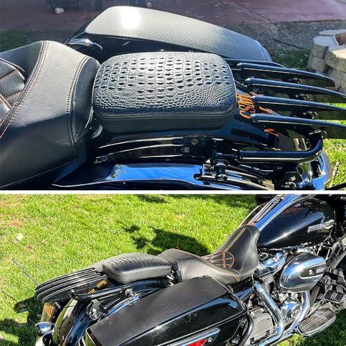 Image of Motorcycle Pillion Passenger Pad Seat, Black Leather Pillion Pad w / 8 Suction Cup Rear Passenger Seat Compatible with Harley Custom Bikes and More