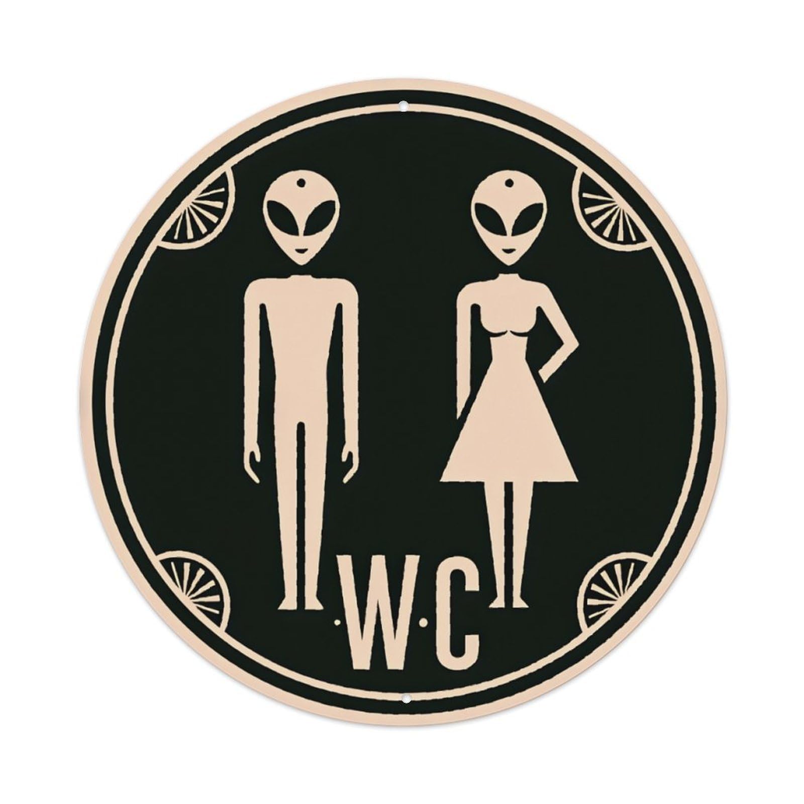 Ldfuieksufg Men's Style Round Funny Alien Wo Wc Retro Wall Sign Bathroom Decor Vintage Aluminium Metal Sign, Retro Wall Decor For Home, Bar, Garage & Farmhouse 20X20cm