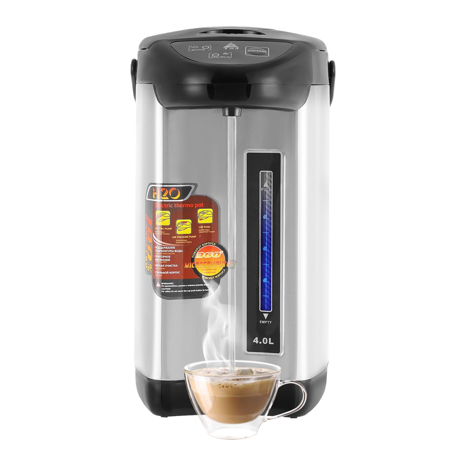 Dispensador de agua caliente Thermopot, hervidor de vino caliente de 4 l, hervidor de agua de acero inoxidable 304 con 3 métodos de extracción y retención de temperatura, 750 W, cocción rápida, 92
