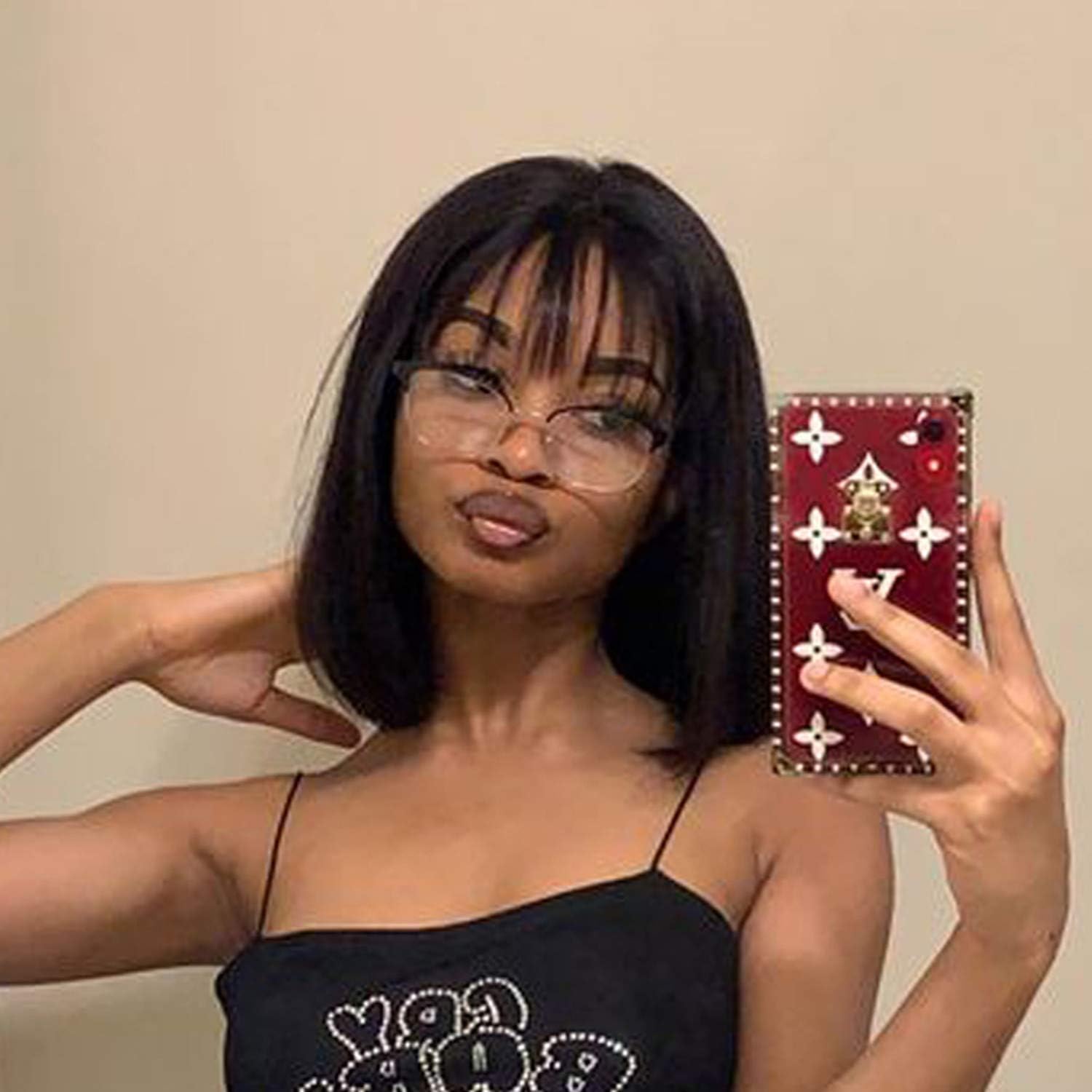 13" Short Bob Wigs with Bangs Straight Synthetic Hair Cosplay Wig Gift for Women Natural Black Color Christmas Gifts for Girls