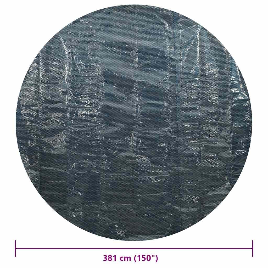 Ruchoma plandeka solarna do basenu z polietylenu, w kolorze czarnym i niebieskim, średnica 381 cm, gruba, odporna na rozerwanie folia z komorami powietrznymi, wodoszczelna plandeka na