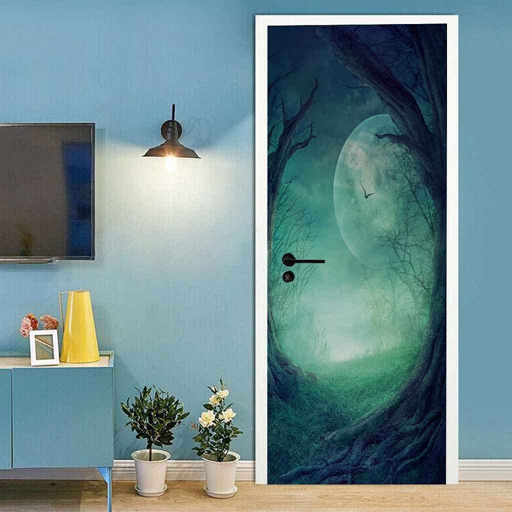 KFEOEA Adesivi Murali per Porte 3D Luna di Mare Adesivi per Porte Murali Autoadesivi Decorazione per Interni in Vinile Adesivo per Camera da Letto Soggiorno La Porta 77X200Cm