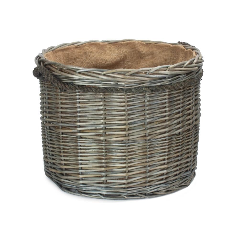 Red Hamper Red Medium Antique Wash Round Storage Log Basket