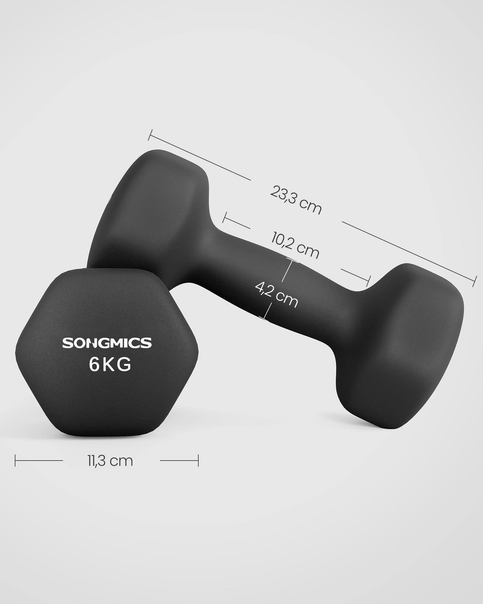 Songmics Halterset Dumbell Set, Hexagon, Dumbells Met Halterstandaard 2 X 1 Kg 2 X 15 Kg 2 X 2 Kg Matte Afwerking Neopreen Coating Krachttraining Voor Vrouwen Thuis In De Sportschool