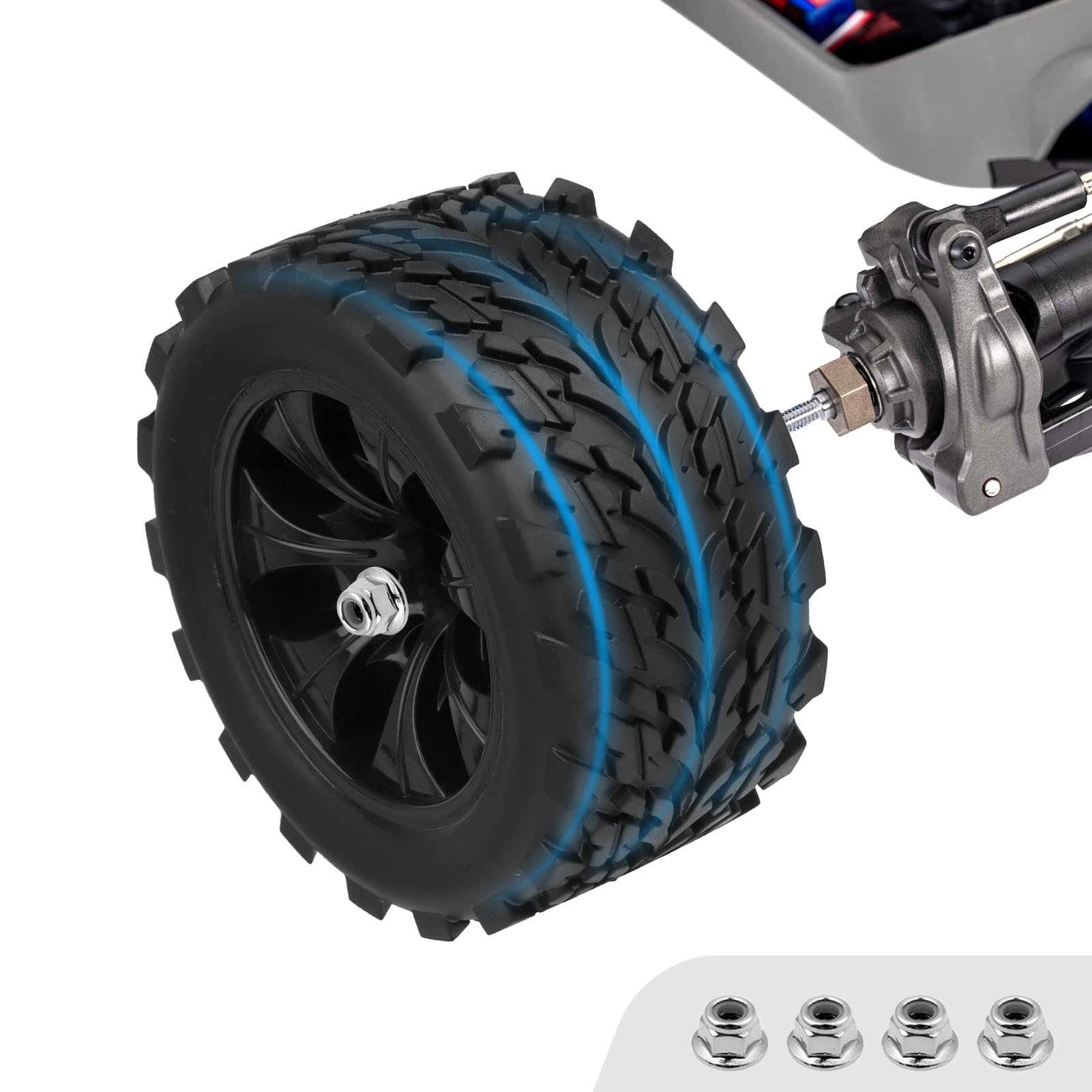 HobbyPark 12mm Hex 1/10 RC Truck Wheels and Tires for Traxxas Rustler 2wd 4x4 VXL Redcat Volcano EPX Blackout XTE Pro fit 3S 4S Brushless (Set of 4)