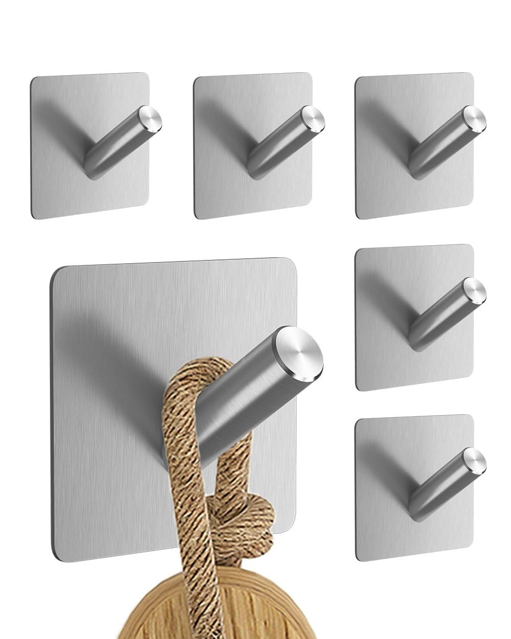 YLITREUS Ganci Adesivi Acciaio Inox 6 Pezzi – Ganci per Accappatoio Senza Forare, Impermeabili e Antiruggine, Adatti per Bagno e Cucina, Argento