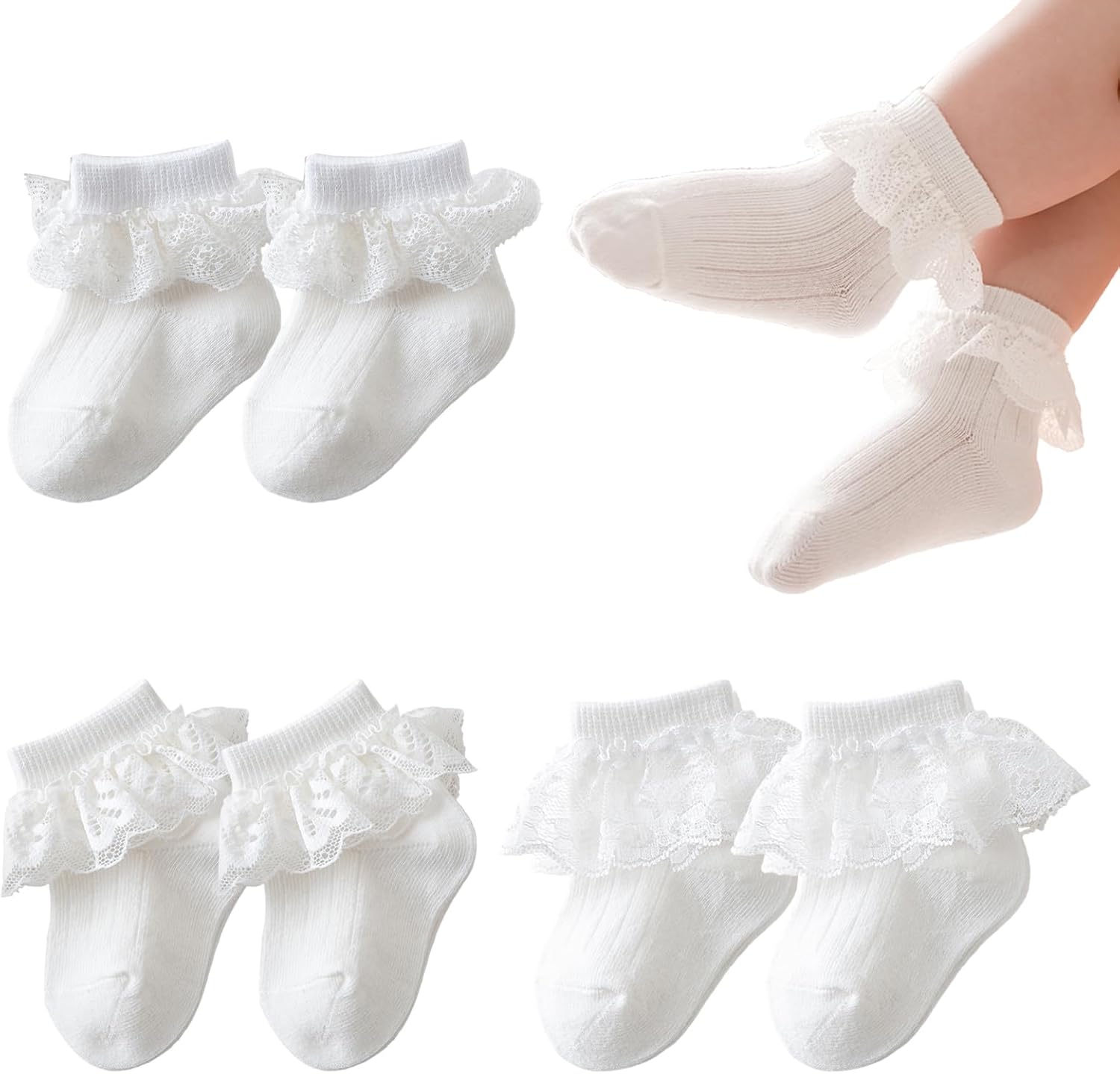 Baby Girls Lace Ankle Socks | Soft Cotton, Ruffle Frilly Dress, Newborn Infant Toddler, Cute Princess