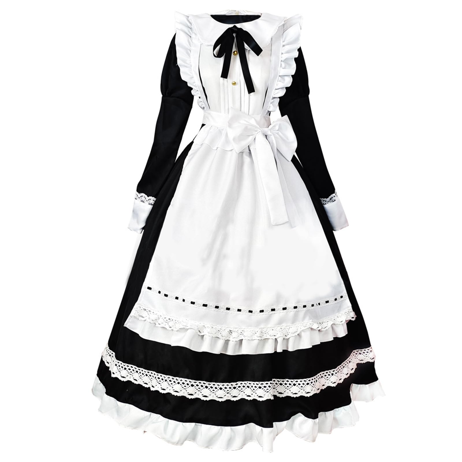 CR ROLECOS Maid Outfit Costume: Victorian Lolita Maid Dress Apron with Headwear & Bow - Black, Plus Size, Female, Halloween