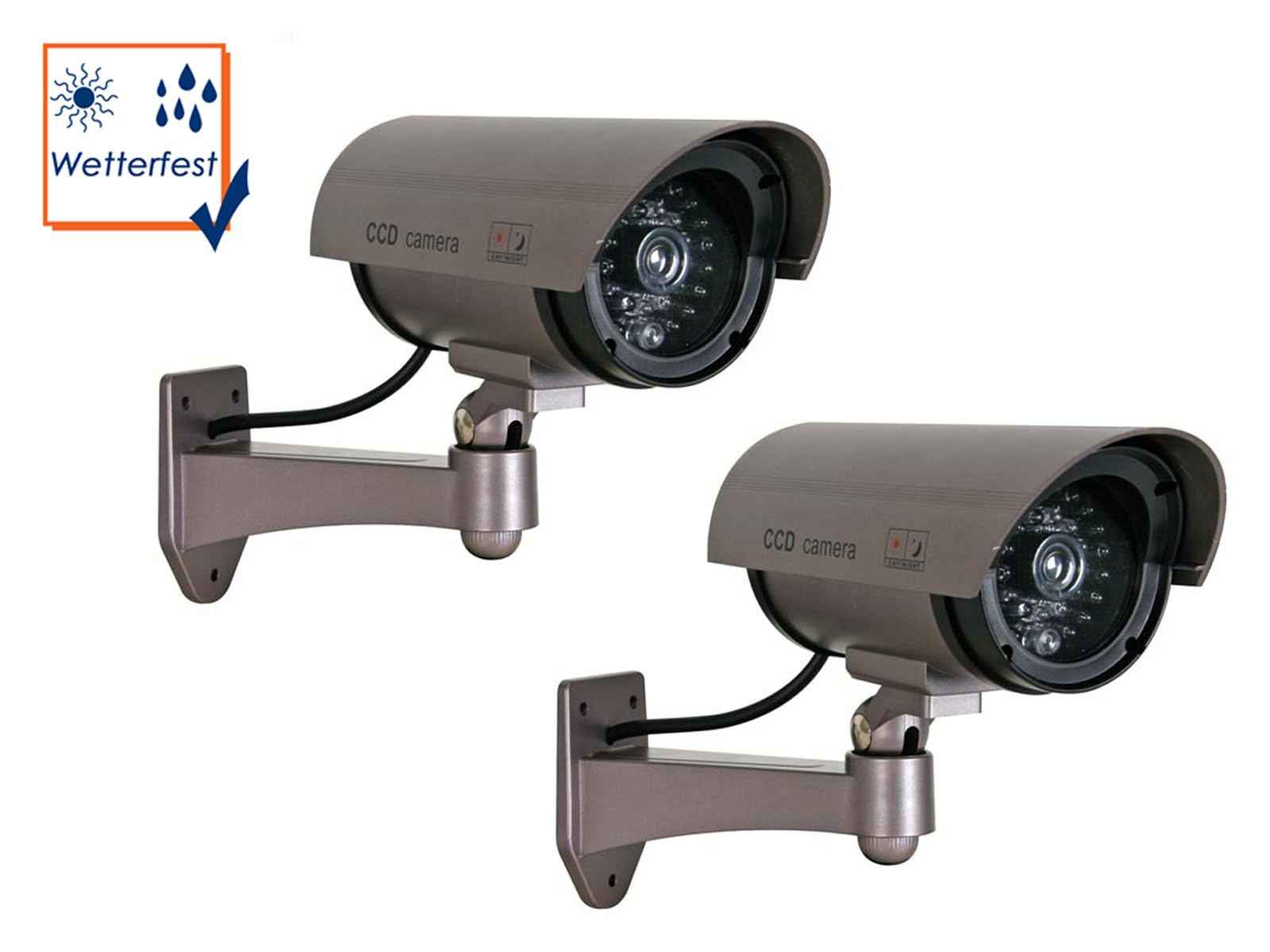 Velleman Lot de 2 caméras factice avec LED infrarouges et LED rouge - Résistant aux intempéries - Matériel de montage inclus