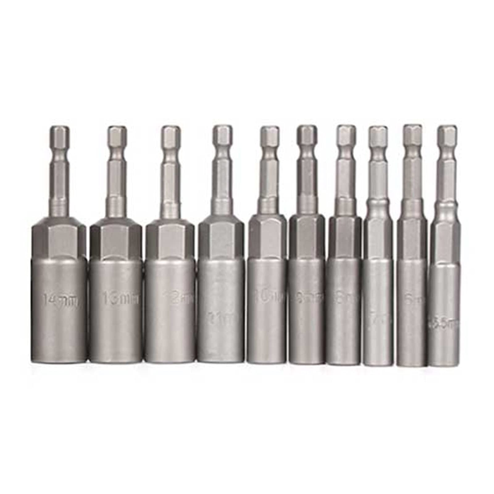 Juego de 10 Llaves de Vaso hexagonales de 1/4 de Pulgada, Adaptador de Enchufe para Taladro de Impacto de 1/2 Pulgada, Brocas y portabrocas