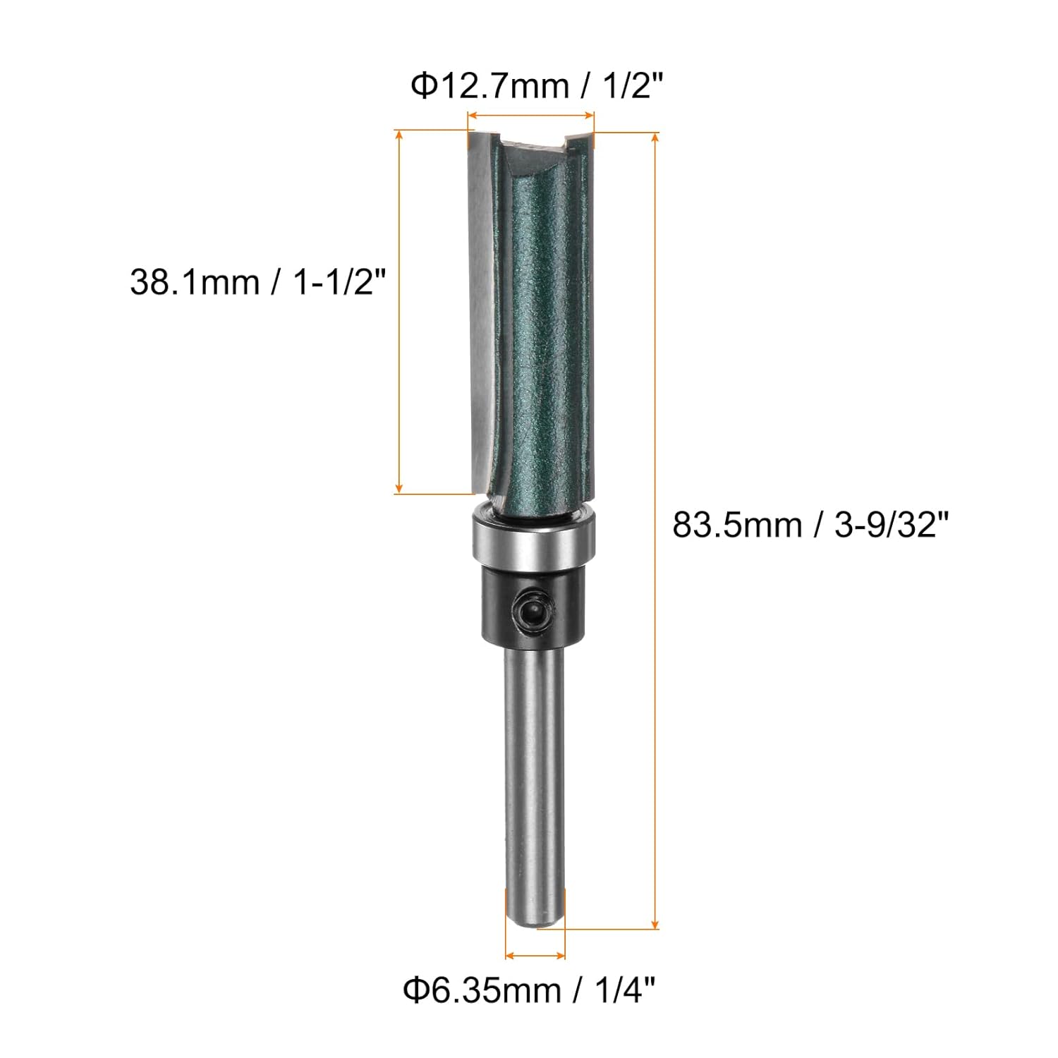 Generic 2pcs Pattern Flush Trim Router Bit 1/4" Shank 1-1/2" Cutting Length 1/2" Cutting Dia with Top Bearings Straight Precise Cutting Woodworking Milling Cutter Tool for Trimming