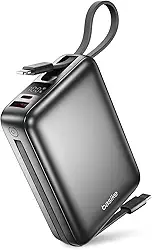 Basike Carregador Portátil, Power Bank 20000mAh com Cabos Integrados, Carregamento Rápido 22.5W(MAX), Compacto, Led Indicador de Bateria para iPhone/Samsung/Huawei/Xiaomi (Cinza)